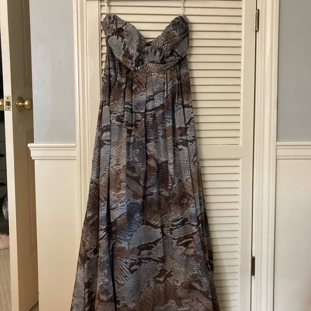 L'agence Python Print Strapless Pleated Midi Dress - image 3